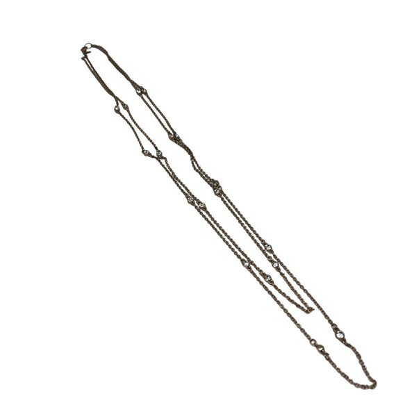 Express Necklace Long Rose Gold Tone Two Strand Rhinestone Stations - Picture 5 of 7